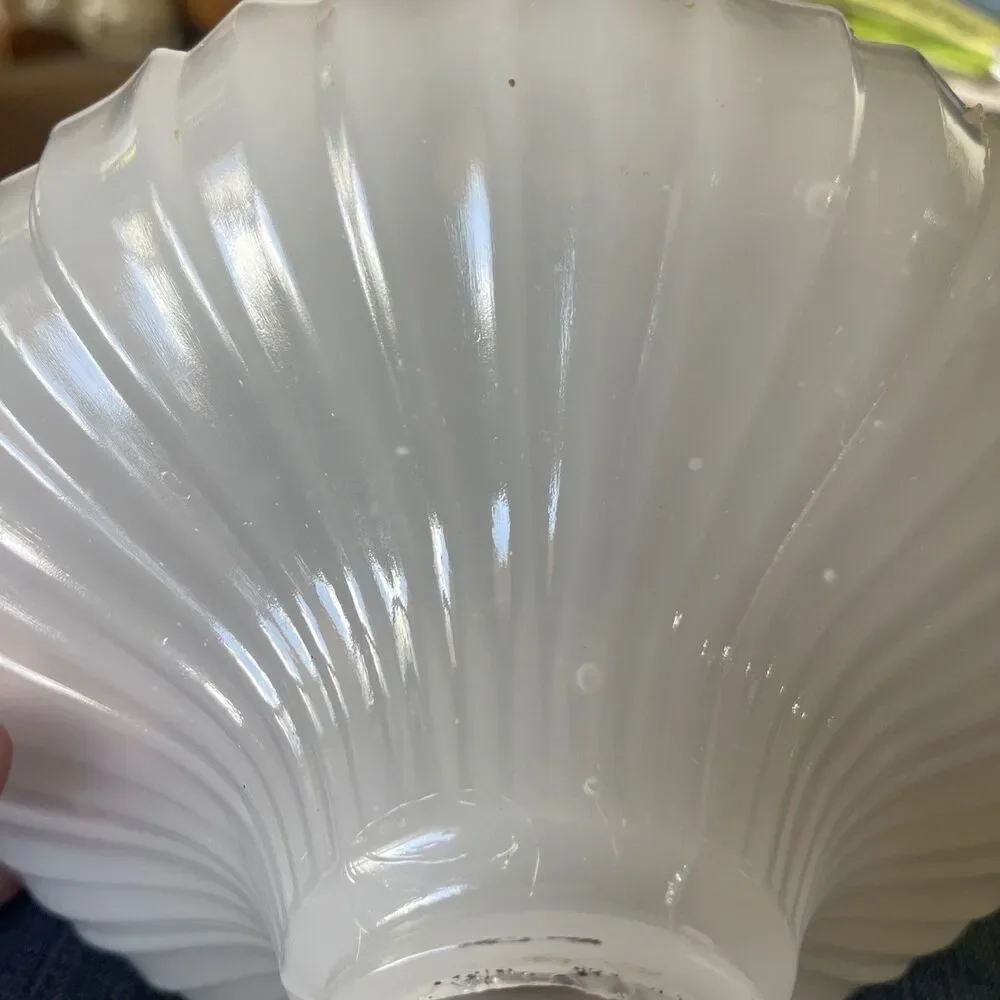 Vintage Opalescent Ribbed Milk Glass Pendant Light Shade Antique Opaline Bell~9